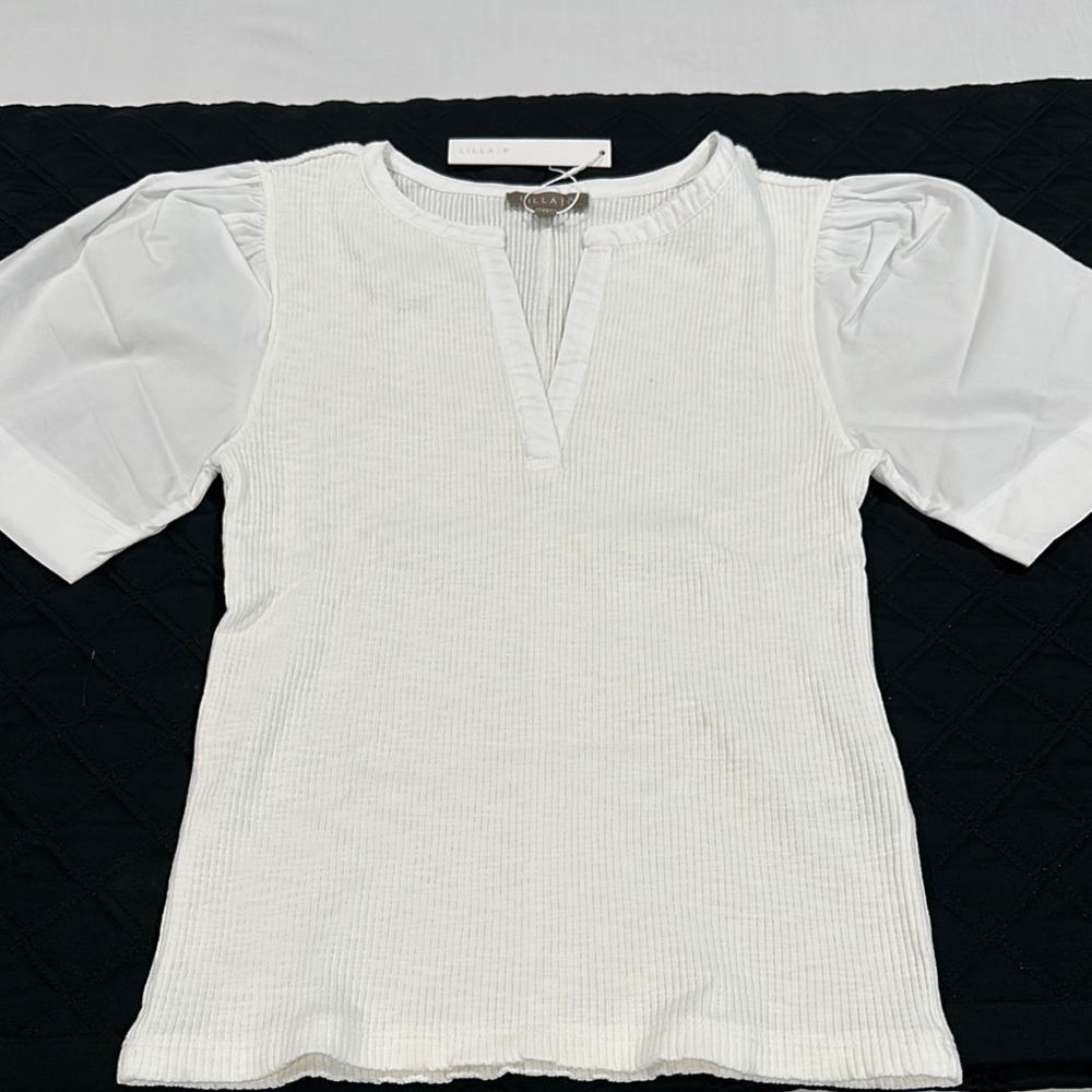 Lilla P White Fitted Puff Sleeve Blouse